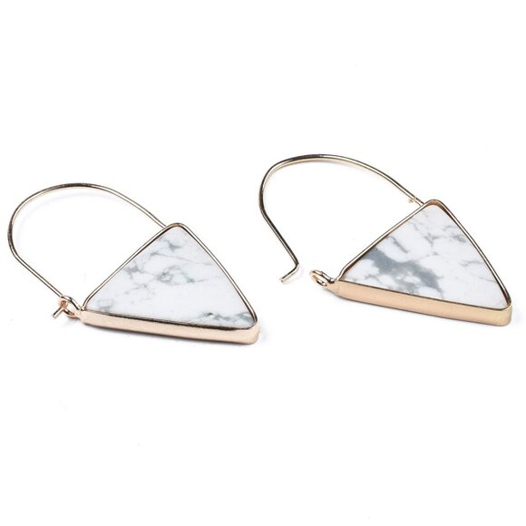 Boho Howlite Triangle Dangle Hoop Earrings Brass, Drop Earrings Mix&Match 2/$10 - Picture 1 of 2